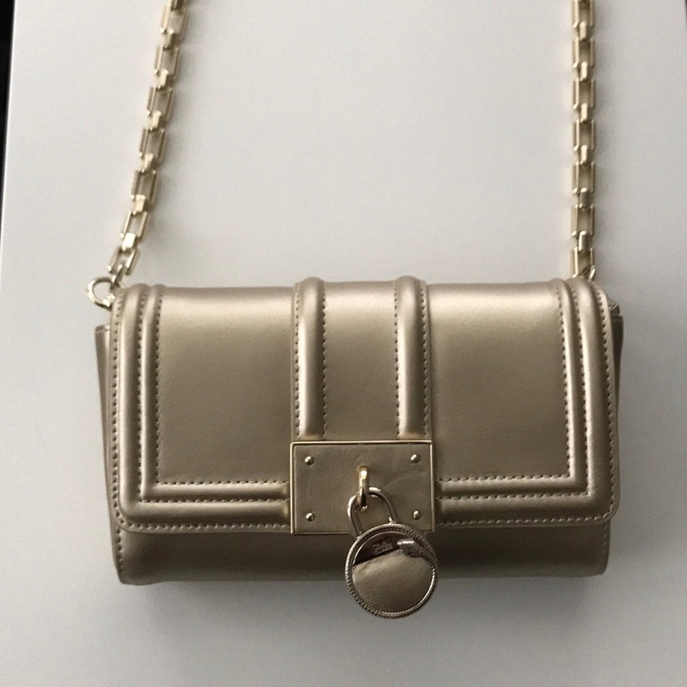 Cavalli Class gold leather clutch with snake lock